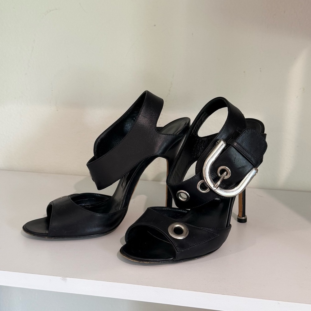 Manolo Blahnik silver buckle heels